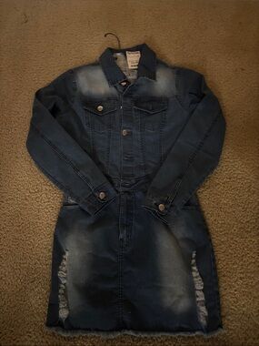 T.J.Maxx Girls' Blue Distressed Denim Jacket Dress